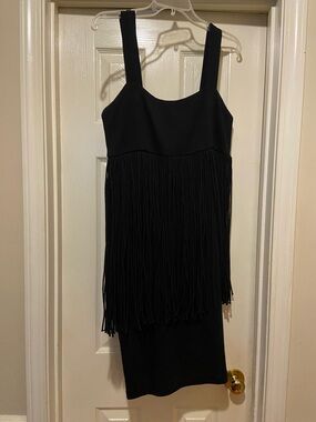 Andrea Jovine Black Fringe Mini Dress